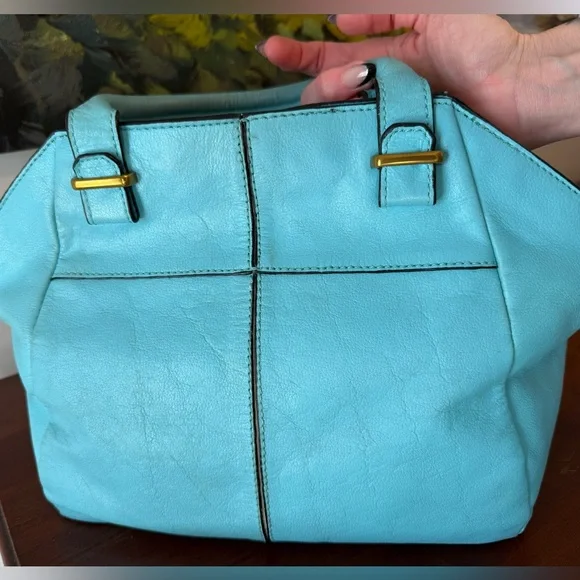 Elliott Lucca Medium Faro Turquoise Leather Satchel Crossbody | Beach Ready ☀️🏝️ - Picture 7 of 17
